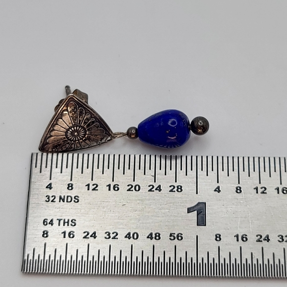 Vintage Southwester Sterling Silver Lapis Lazuli Drop Post Earrings - Picture 8 of 9